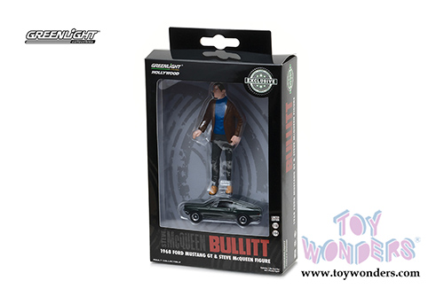 Greenlight - Bullitt Steve McQueen's Ford Mustang GT & Steve McQueen Figure (1968, 1/64, 1/18 scale diecast model car, Green) 29931