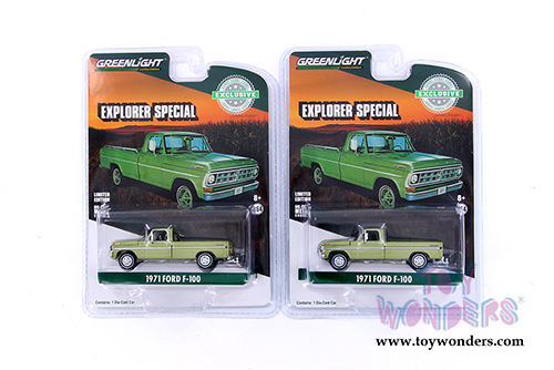 Greenlight - Ford F-100 Explorer Special Long Bed Pickup Truck (1971, 1/64 scale diecast model car, Lime Gold Metallic) 29968/48