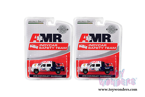 Greenlight - Chevrolet&reg; Silverado&trade; Pickup Truck AMR IndyCar Safety Team with Safety Equipment (2018, 1/64 scale diecast model car, White/Blue) 29991/48