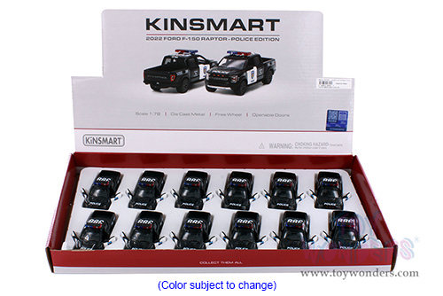 3001DP Kinsmart 2022 Ford-F150 Raptor Police Diecast Model Car Display Box Package