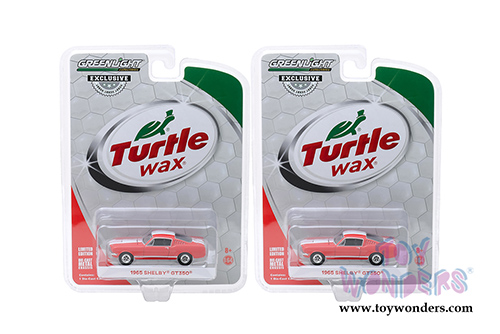 Greenlight - Shelby&reg; GT350&reg; - Turtle Wax&reg; "Wax Before You Ride" Turtle Wax&reg; Ad Cars (1965, 1/64 scale diecast model car, Orange w/White stripes) 30072/48
