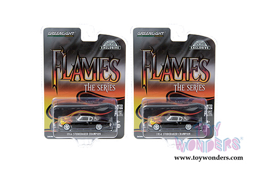 Greenlight - Flames the Series - Studebaker Champion (1954, 1/64 scale diecast model car, Black/w Flames) 30116/48