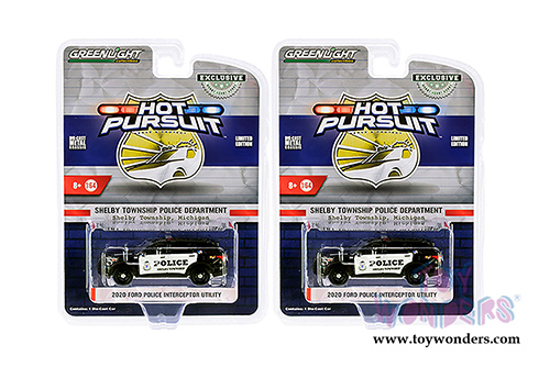 Greenlight - Hot Pursuit 2020 Ford Police Interceptor Utility - Shelby Township, Michigan (2020, 1/64 scale diecast model car, Black/White) 30143/48