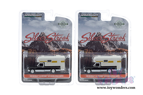 Greenlight - Chevrolet&reg; C-10 Cheyenne with Silver Streak Camper (1969, 1/64 scale diecast model car, Black/White) 30190/48