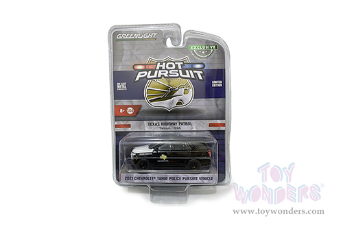 Greenlight Hot Pursuit - Chevrolet&reg; Tahoe Police Pursuit Vehicle - Texas Highway Patrol (2021, 1/64 scale diecast model car, Black) 30235/48