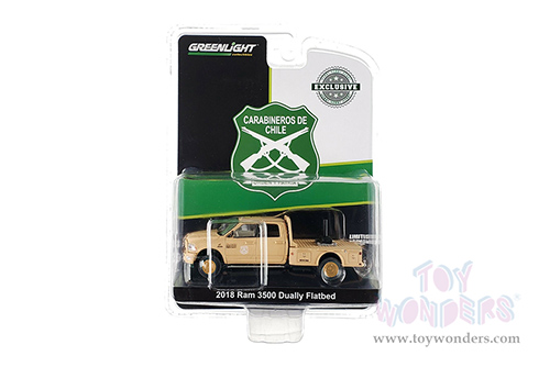 Greenlight - Dodge Ram 3500 Dually Flatbed Gooseneck Carabineros De Chile Military Truck (2018, 1/64 scale die cast model car, Matte Tan) 30271/48