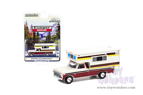 Greenlight - Ford F-250 Camper Special with Large Camper (1974, 1/64 scale diecast model car, Candy Apple Red/Wimbledon White) 30287/48