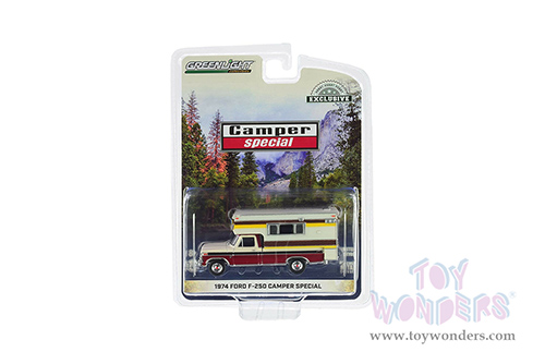 Greenlight - Ford F-250 Camper Special with Large Camper (1974, 1/64 scale diecast model car, Candy Apple Red/Wimbledon White) 30287/48