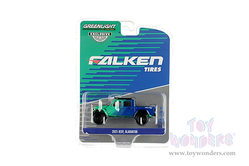 Greenlight - Jeep&reg; Gladiator Pickup Truck with Off-Road Parts - Falken Tires (2021, 1/64 scale diecast model car, Green/Blue) 30298/48