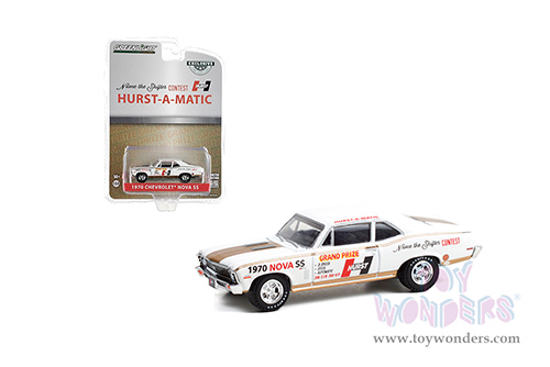 Greenlight - Chevrolet&reg; Nova SS 54th International 500 Mile Sweepstakes Hurst Performance 'Grand Prize' Car (1970, 1/64 scale diecast model car, White/Gold) 30305/48