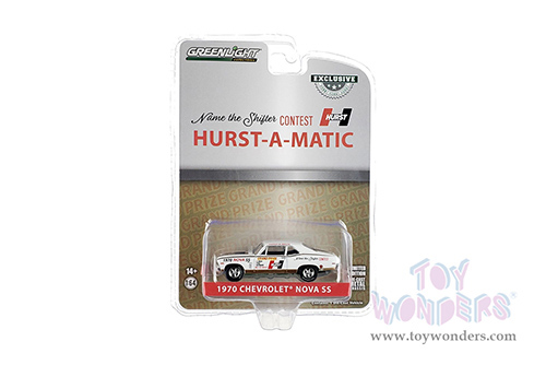 Greenlight - Chevrolet&reg; Nova SS 54th International 500 Mile Sweepstakes Hurst Performance 'Grand Prize' Car (1970, 1/64 scale diecast model car, White/Gold) 30305/48