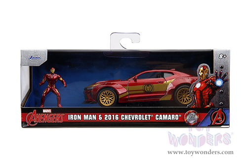 Jada Toys - Hollywood Rides | Marvel Avengers Chevrolet® Camaro® with Iron Man Diecast Figure (2016, 1/32 scale diecast model car, Red/Gold) 30309