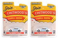Show product details for Greenlight - Chevrolet® Camaro - Joie Chitwood Thrill Show "Legion of Worlds Greatest Daredevils" (1967, 1/64 scale diecast model car, White) 30358/48