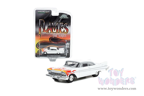 Greenlight - Flames The Series | Plymouth Belvedere (1957, 1/64 scale diecast model car, White with Flames) 30362/48