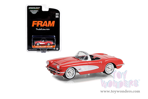 Greenlight - Chevrolet&reg; Corvette FRAM Oil Filters "Trusted Since 1934" (1958, 1/64 scale diecast model car, Red with White) 30388/48