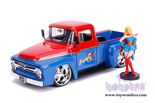 Jada Toys - Metals Die Cast | DC Comics Bombshells - Ford F-100 Pickup Truck with Supergirl&trade; Diecast Figure (1956, 1/24, diecast model toy, Red/Blue) 30454