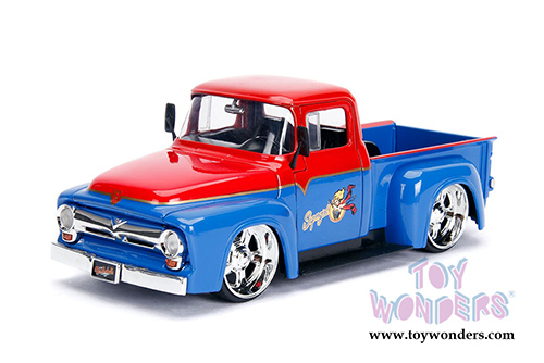 Jada Toys - Metals Die Cast | DC Comics Bombshells - Ford F-100 Pickup Truck with Supergirl&trade; Diecast Figure (1956, 1/24, diecast model toy, Red/Blue) 30454