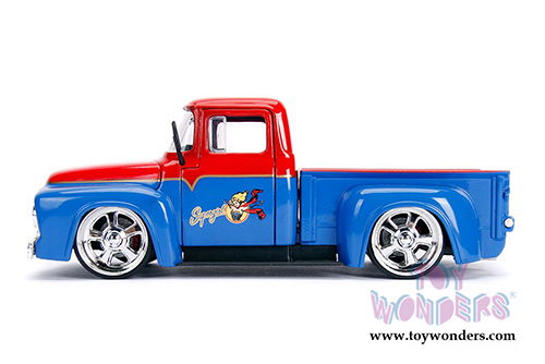 Jada Toys - Metals Die Cast | DC Comics Bombshells - Ford F-100 Pickup Truck with Supergirl&trade; Diecast Figure (1956, 1/24, diecast model toy, Red/Blue) 30454
