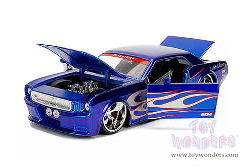 Jada Toys Bigtime Muscle - Ford Mustang #5 "L. John's Racing" (1965, 1/24 scale diecast model car, Candy Blue/w Flames) 30527