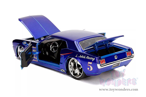 Jada Toys Bigtime Muscle - Ford Mustang #5 "L. John's Racing" (1965, 1/24 scale diecast model car, Candy Blue/w Flames) 30527