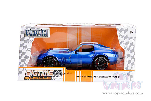 Jada Toys - Metals Die Cast | Bigtime Muscle Chevrolet&reg; Corvette&reg; Stingray&trade; ZL-1 Hardtop (1969, 1/24 scale diecast model car, Blue/White stripe) 30532