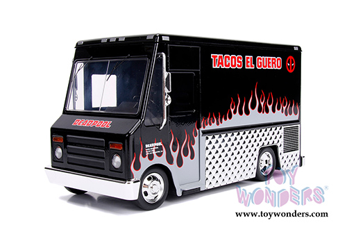 Jada Toys - Metals Die Cast | Taco Truck with Deadpool Figure Black Version (1/24, diecast model car, Black) 30540