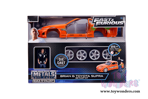 Jada Toys - Metals Die Cast - Build N Collect Model Kit | Fast & Furious Brian's Toyota Supra with Brian Figure (1/24, diecast model car, Orange) 30699