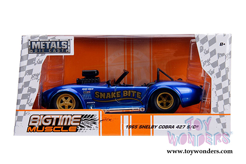 Jada Toys - Metals Die Cast | Big Time Muscle Shelby Cobra 427 S/C&reg; Convertible "Snake Bite" with engine Blower (1965, 1/24 scale diecast model car, Candy Blue) 30706