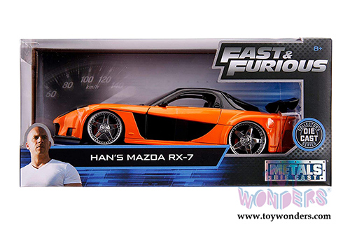 Jada Toys Fast & Furious - Han's Mazda Rx-7 Hardtop (1/24 scale diecast model car, Orange/Black) 30732