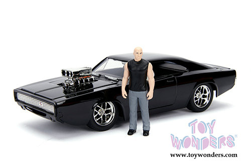 Jada Toys Fast & Furious - Dom's Dodge Charger with Dom Figure (1970, 1/24 scale diecast model car, Black) 30737