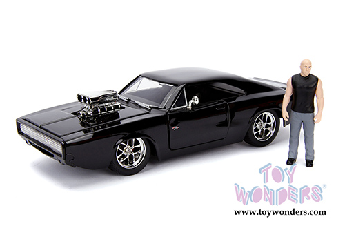 Jada Toys Fast & Furious - Dom's Dodge Charger with Dom Figure (1970, 1/24 scale diecast model car, Black) 30737