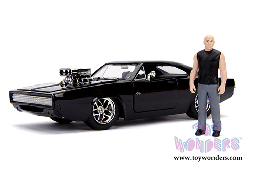 Jada Toys Fast & Furious - Dom's Dodge Charger with Dom Figure (1970, 1/24 scale diecast model car, Black) 30737