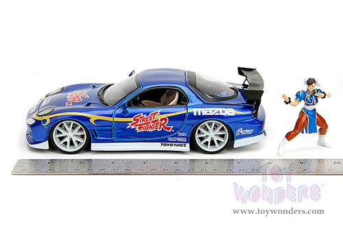 Jada Toys - Hollywood Rides | Mazda RX-7 with Chun-Li Diecast Figure "Street Fighter" (1993, 1/24, diecast model car, Blue) 30838