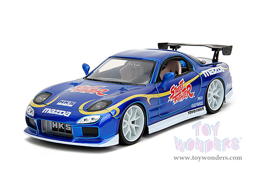 Jada Toys - Hollywood Rides | Mazda RX-7 with Chun-Li Diecast Figure "Street Fighter" (1993, 1/24, diecast model car, Blue) 30838