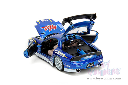 Jada Toys - Hollywood Rides | Mazda RX-7 with Chun-Li Diecast Figure "Street Fighter" (1993, 1/24, diecast model car, Blue) 30838