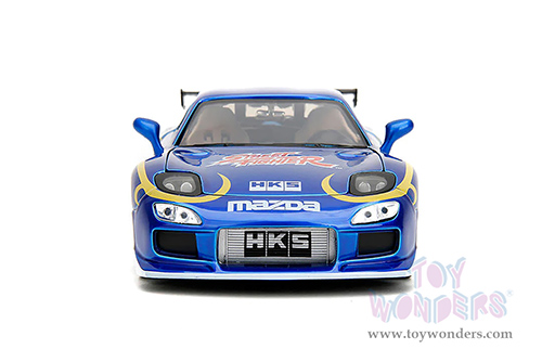 Jada Toys - Hollywood Rides | Mazda RX-7 with Chun-Li Diecast Figure "Street Fighter" (1993, 1/24, diecast model car, Blue) 30838