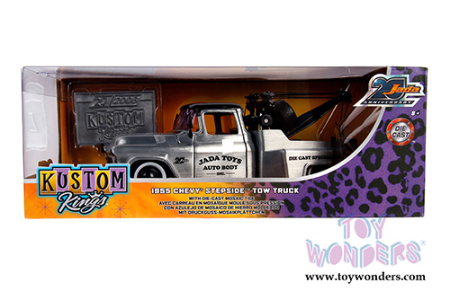 Jada Toys - 20th Anniversary | Kustom Kings Chevrolet&reg; Stepside&trade; Tow Truck (1955, 1/24, diecast model car, Raw Metal/Black) 31087
