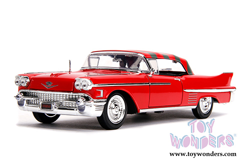 Jada Toys - Metals Die Cast - Hollywood Rides | A Nightmare on Elm Street Cadillac® Series 62 Red with Freddy Krueger™ figure (1958, 1/24 scale diecast model car, Red) 31102