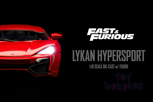Jada Toys Fast & Furious - Dom's Lykan Hypersport with Lights and Dom Figure (1/18 scale diecast model car, Red) 31140