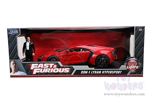 Jada Toys Fast & Furious - Dom's Lykan Hypersport with Lights and Dom Figure (1/18 scale diecast model car, Red) 31140