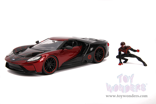 Jada Toys - Hollywood Rides | Ford GT with Miles Morales™ Spider Man figure (2007, 1/24, diecast model car, Red/Black) 31190/4