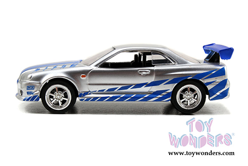 Jada Toys - Build N' Collect Model Kit | Fast & Furious Brian's Nissan Skyline GT-R R34 (1/55, diecast model car, Silver/Blue) 31288
