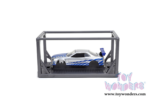 Jada Toys - Build N' Collect Model Kit | Fast & Furious Brian's Nissan Skyline GT-R R34 (1/55, diecast model car, Silver/Blue) 31288