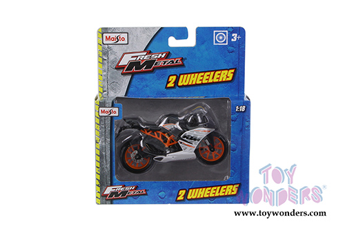 Maisto Fresh Metal -  2 Wheelers | KTM RC 390 Motorcycle (1/18 scale diecast model car, Flat Black/White) 31300/390