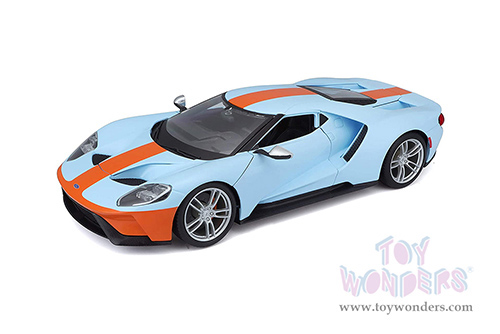 Maisto Special Edition - Ford GT Hardtop (2019, 1/18 scale diecast model car, Light Blue/Orange stripes) 31384BU