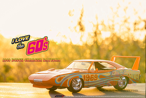 Jada Toys - I Love The 60's | Dodge Charger Daytona (1969, 1/24 scale diecast model car, Orange) 31389
