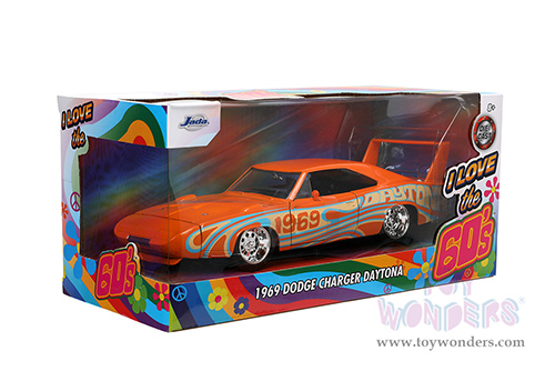 Jada Toys - I Love The 60's | Dodge Charger Daytona (1969, 1/24 scale diecast model car, Orange) 31389