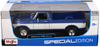 Show product details for Maisto Special Edition - Ford F150 Pickup (1979, 1/18 scale diecast model car, Blue/White) 31462BU