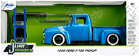 Show product details for Jada Toys Just Trucks - Ford F-100 Pickup Truck with Extra Wheels (1956, 1/24 scale diecast model car, Light Blue with White stripes) 31541