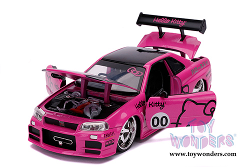 Jada Toys - Hollywood Rides | Nissan Skyline GT-R (BNR34) with Hello Kitty&trade; figure (2002, 1/24, diecast model car, Pink/Black) 31613